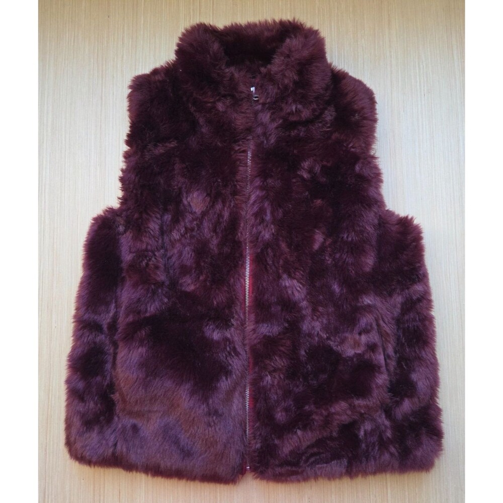 J. Crew Faux Fur Vest Women's Small Burgundy Full Zip Pockets Lined Soft & Fuzzy
